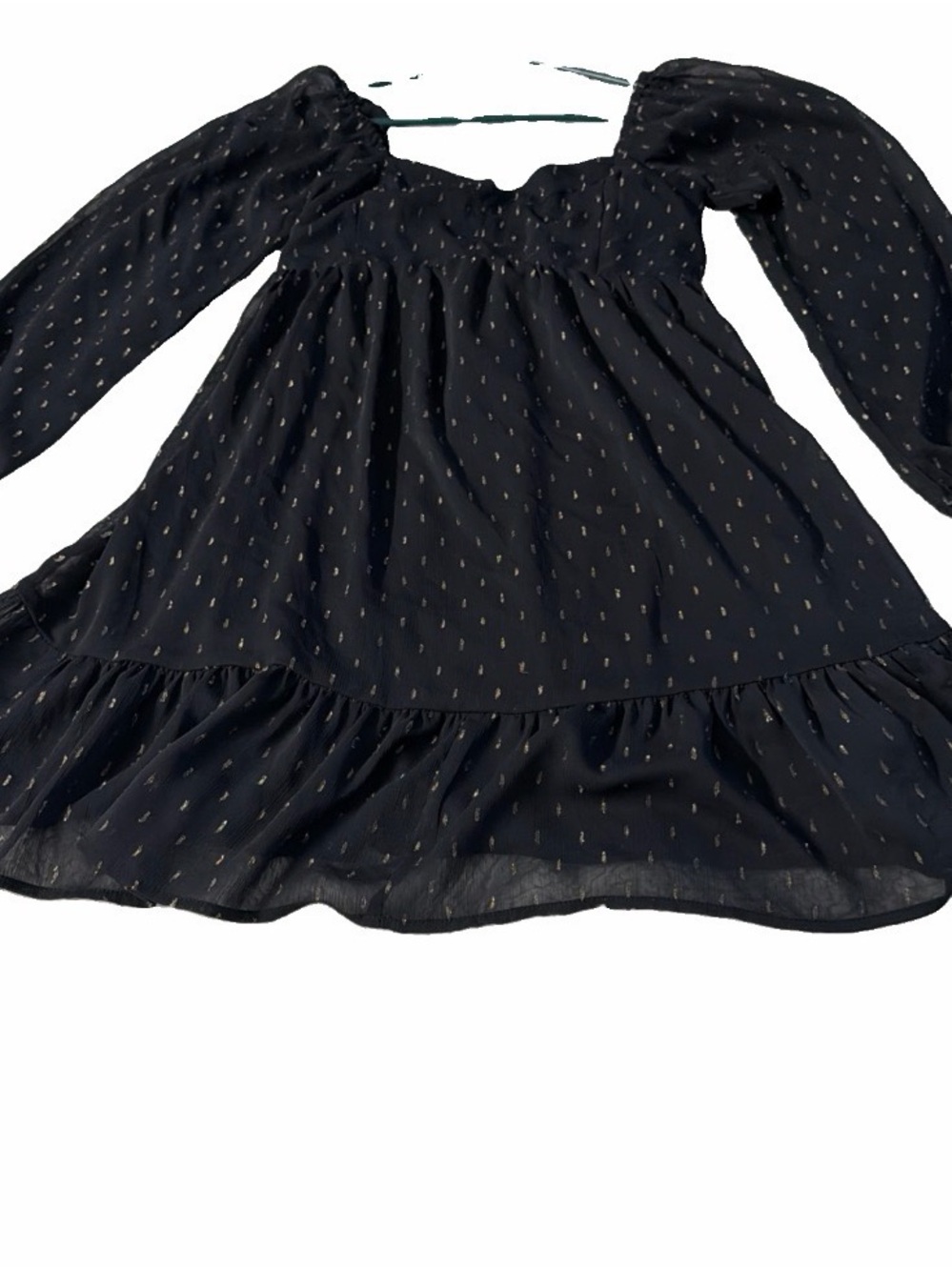 Celebrity Pink XS Black Long-Sleeve Ruffle Hem Dress with Gold Dot Detail